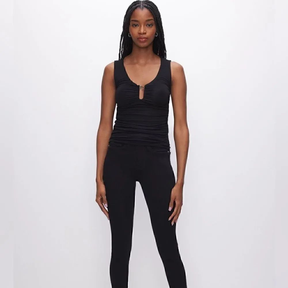 Good American NWT SLINKY JERSEY U BAR TANK TOP Black Size L